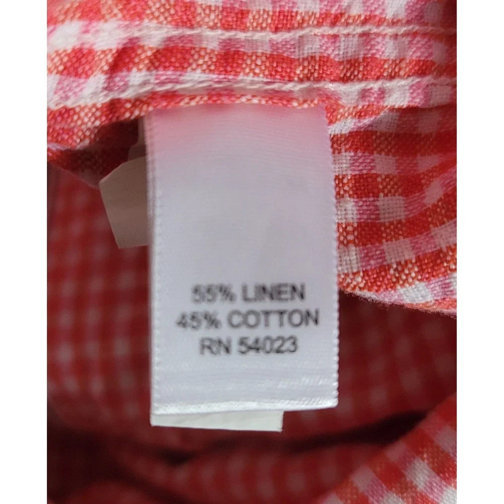 Banana Republic Mens Orange Linen Cotton Slim Fit Button Up Shirt Size L Tall